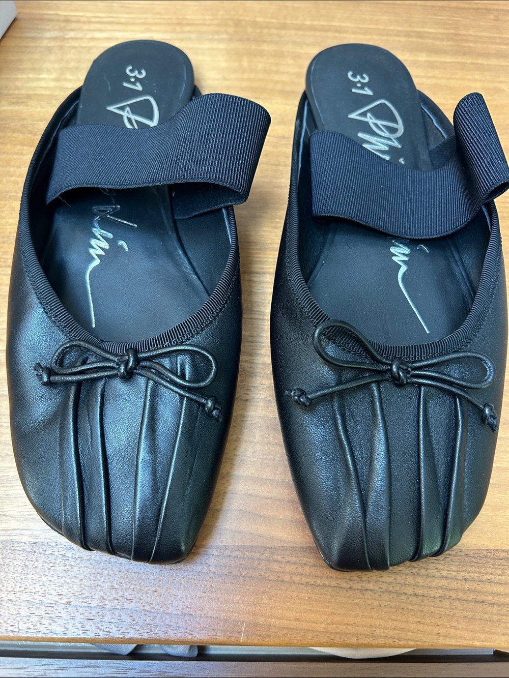 3.1 Phillip Lim Black Leather Bow Ballet Flats with Elastic Strap